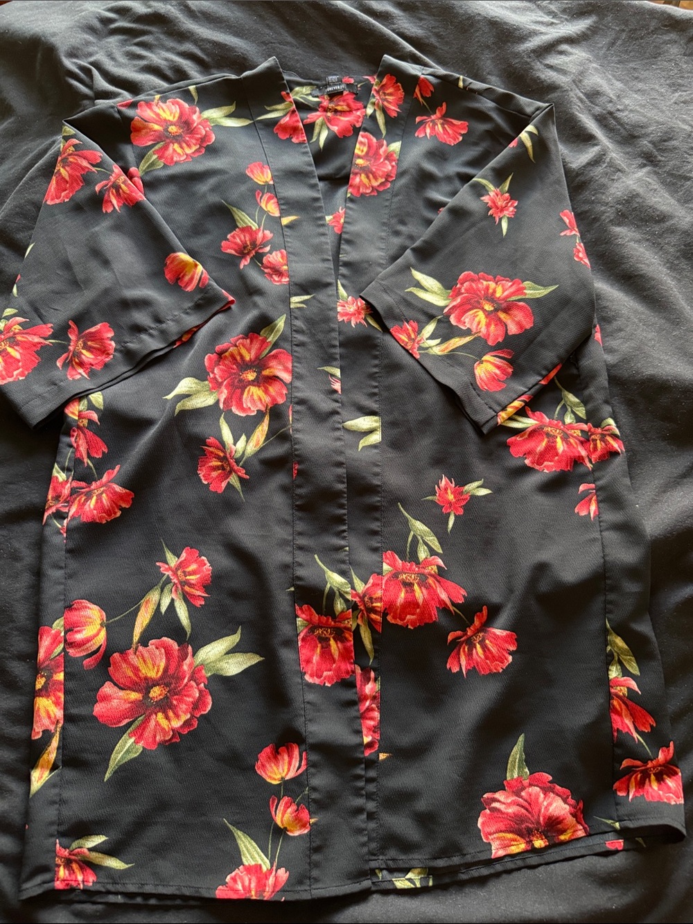 Forever 21 Black Robe with Red Floral Print